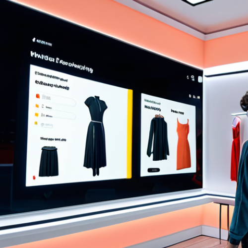 **A vibrant virtual storefront in the metaverse. A user is virtually trying on clothes using AR technology, with an AI assistant providing personalized recommendations on a screen nearby. The scene is futuristic and inviting, showcasing the seamless integration of retail and technology.**