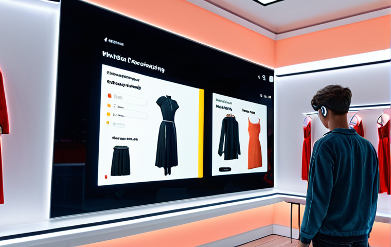**A vibrant virtual storefront in the metaverse. A user is virtually trying on clothes using AR technology, with an AI assistant providing personalized recommendations on a screen nearby. The scene is futuristic and inviting, showcasing the seamless integration of retail and technology.**