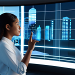 A professional metaverse architect, a woman in a modest business casual outfit, stands in a sleek, futuristic digital design studio. She is focused, gesturing towards a large, glowing holographic projection of a detailed virtual city landscape. The studio features clean lines and subtle ambient lighting, suggesting innovation and high technology. fully clothed, appropriate attire, safe for work, perfect anatomy, natural pose, well-formed hands, correct proportions, professional photography, high quality, family-friendly.