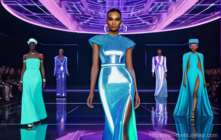 메타버스 내 게임 산업의 비즈니스 기회 - **A high-fashion metaverse runway show.**
    A vibrant and futuristic virtual runway event featurin...