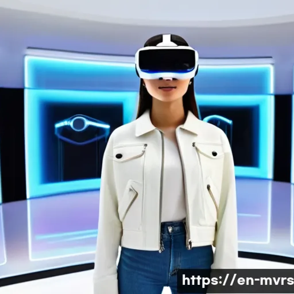 가상 현실에서의 기업과 고객 상호작용 - **Prompt 1: Immersive Virtual Fashion Experience**
"A young woman, in her early twenties, with a...