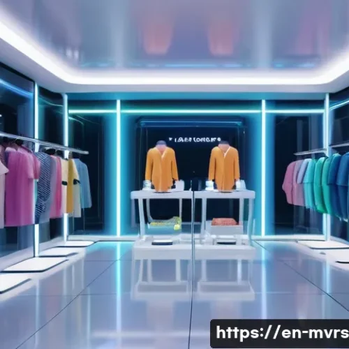 메타버스 내 패션 비즈니스 모델 연구 - A futuristic virtual fashion boutique interior in the metaverse, featuring sleek, minimalist design ...
